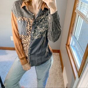 Vintage Mixed Print Button Down Blouse Shirt